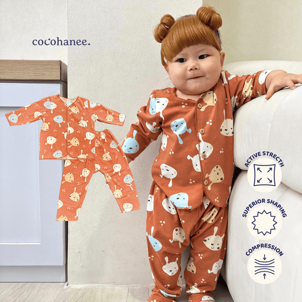 Cocohanee - Brown Puppies Baby Long Button Down Pajamas - Piyama Bayi dengan Kancing Depan