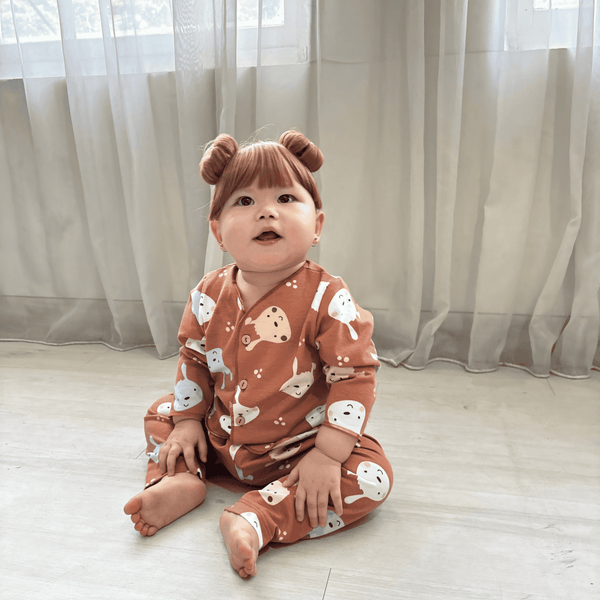 Cocohanee - Brown Puppies Baby Long Button Down Pajamas - Piyama Bayi dengan Kancing Depan