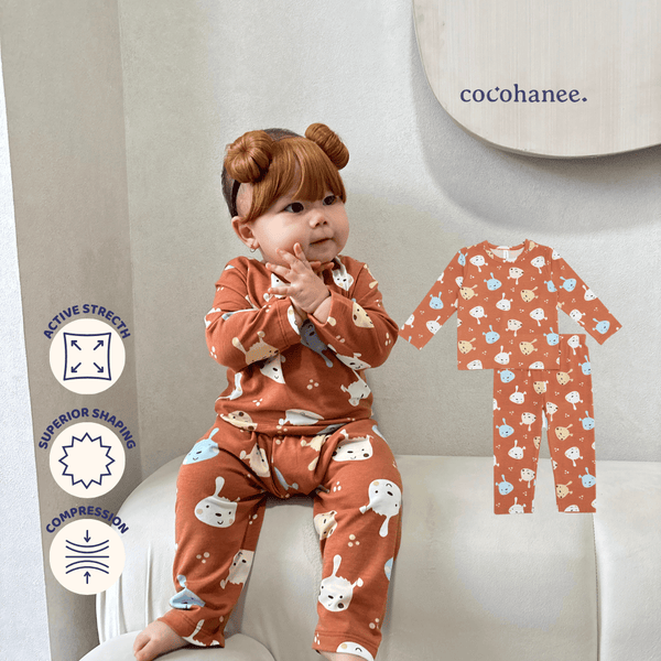 Cocohanee - Brown Puppies Baby Long Shoulder Button Pajamas - Piyama Bayi dengan Kancing di Bahu
