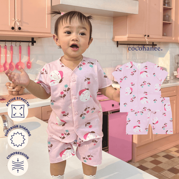 Cocohanee - Butterflies Baby Short Button Down Pajamas - Piyama Bayi dengan Kancing Depan