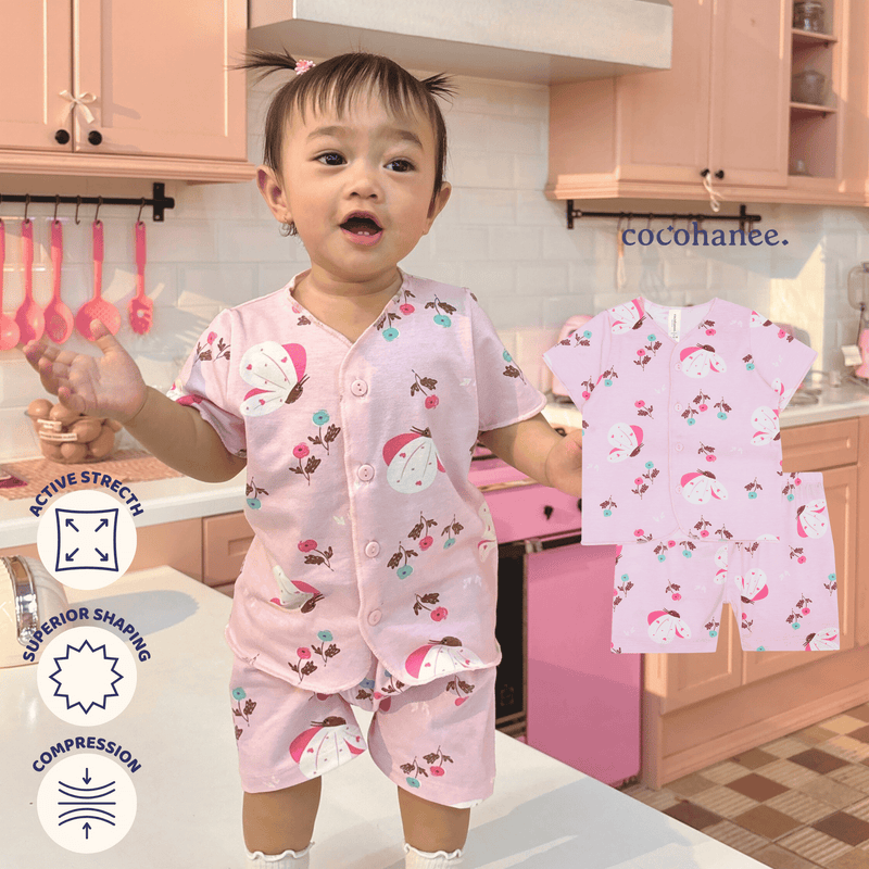 Cocohanee - Butterflies Baby Short Button Down Pajamas - Piyama Bayi dengan Kancing Depan