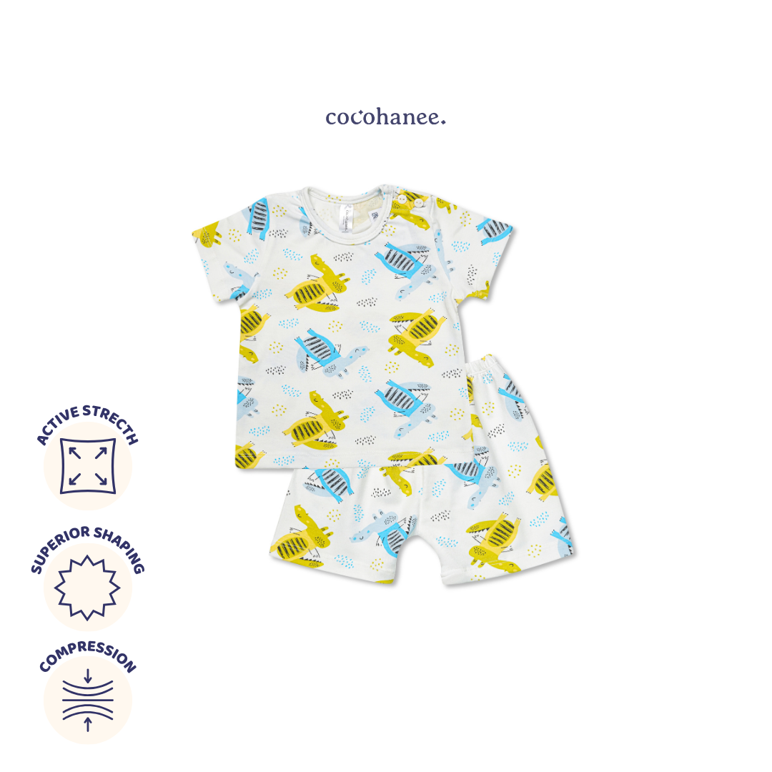 Cocohanee - Croco Baby Short Shoulder Button Pajamas - Piyama Bayi dengan Kancing di Bahu