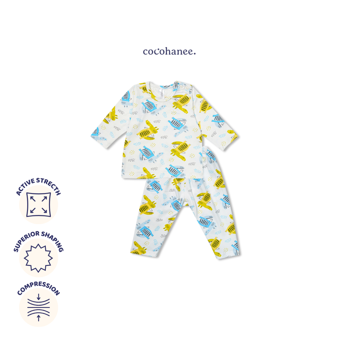 Cocohanee - Croco Baby Long Shoulder Button Pajamas - Piyama Bayi dengan Kancing di Bahu