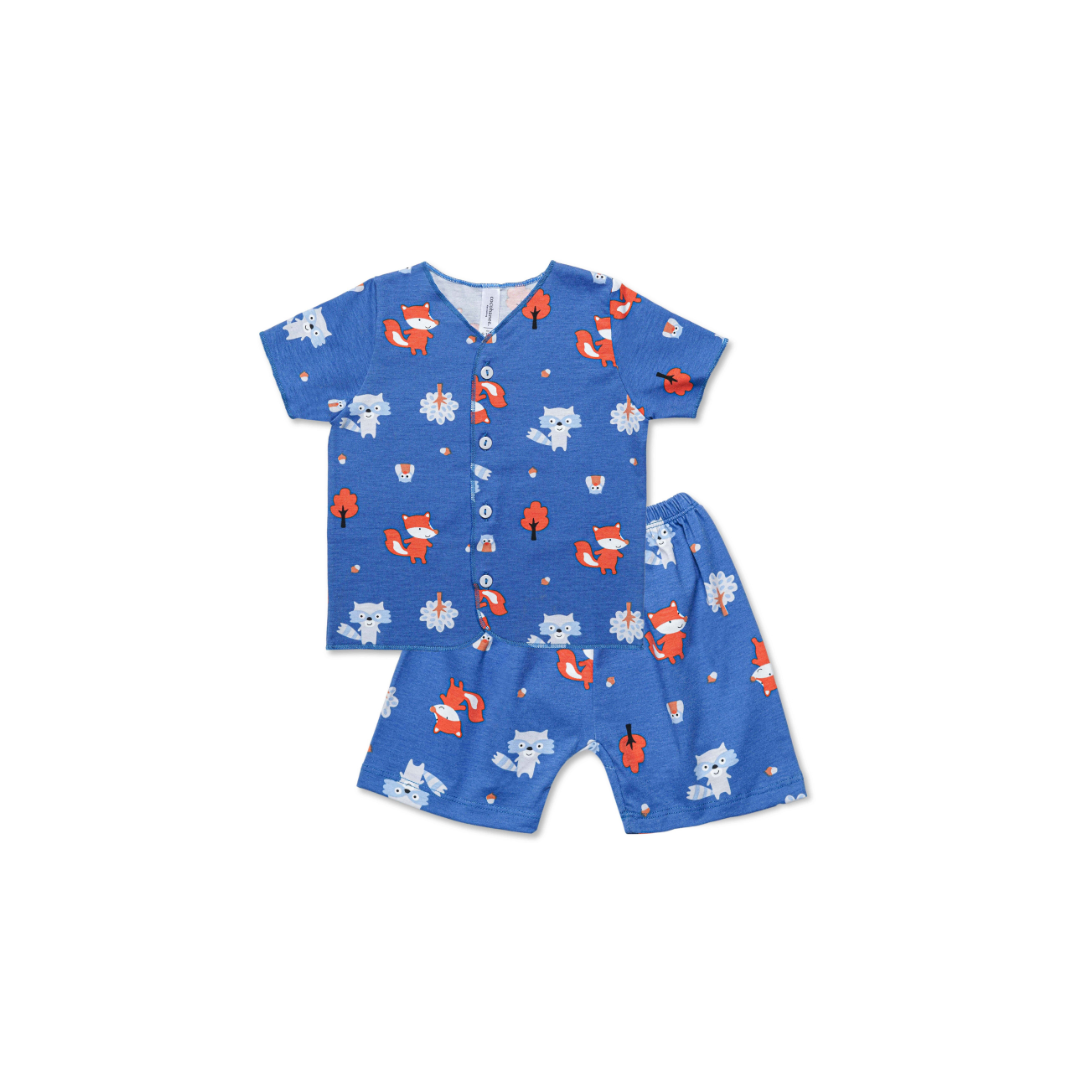 Cocohanee - Fox & Wolf Baby Short Button Down Pajamas - Piyama Bayi dengan Kancing Depan