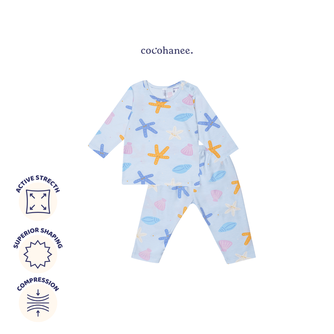 Starfish - Baby Long Shoulder Button Pajamas - Piyama Bayi dengan Kancing di Bahu