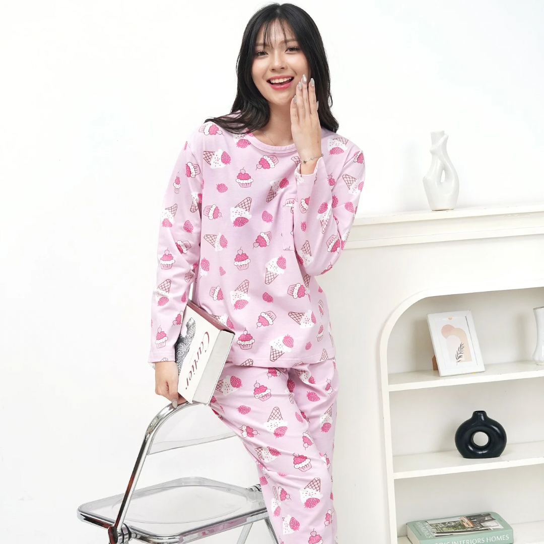 Creamy Strawberry - Lune Long - Piyama Tidur Dewasa