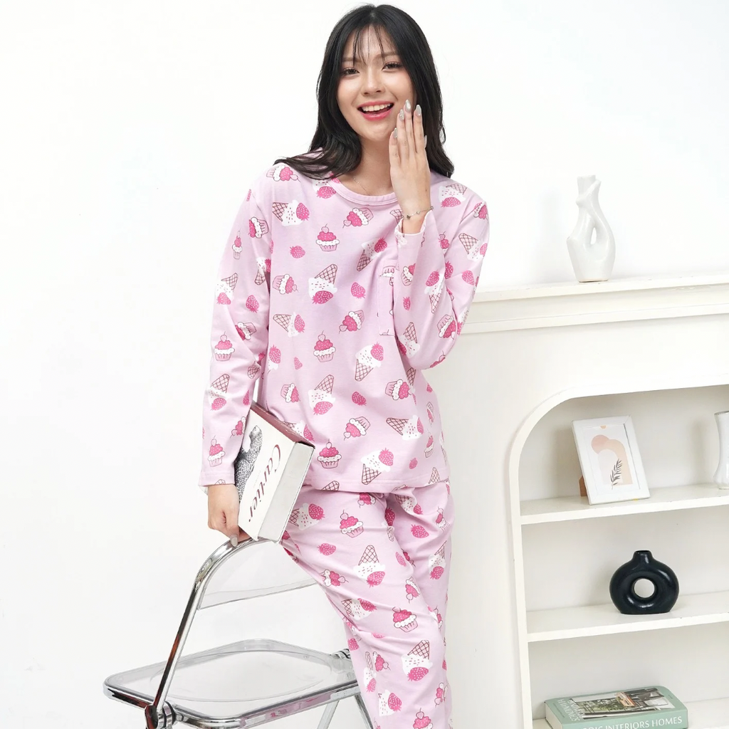 Creamy Strawberry - Lune Long - Piyama Tidur Dewasa