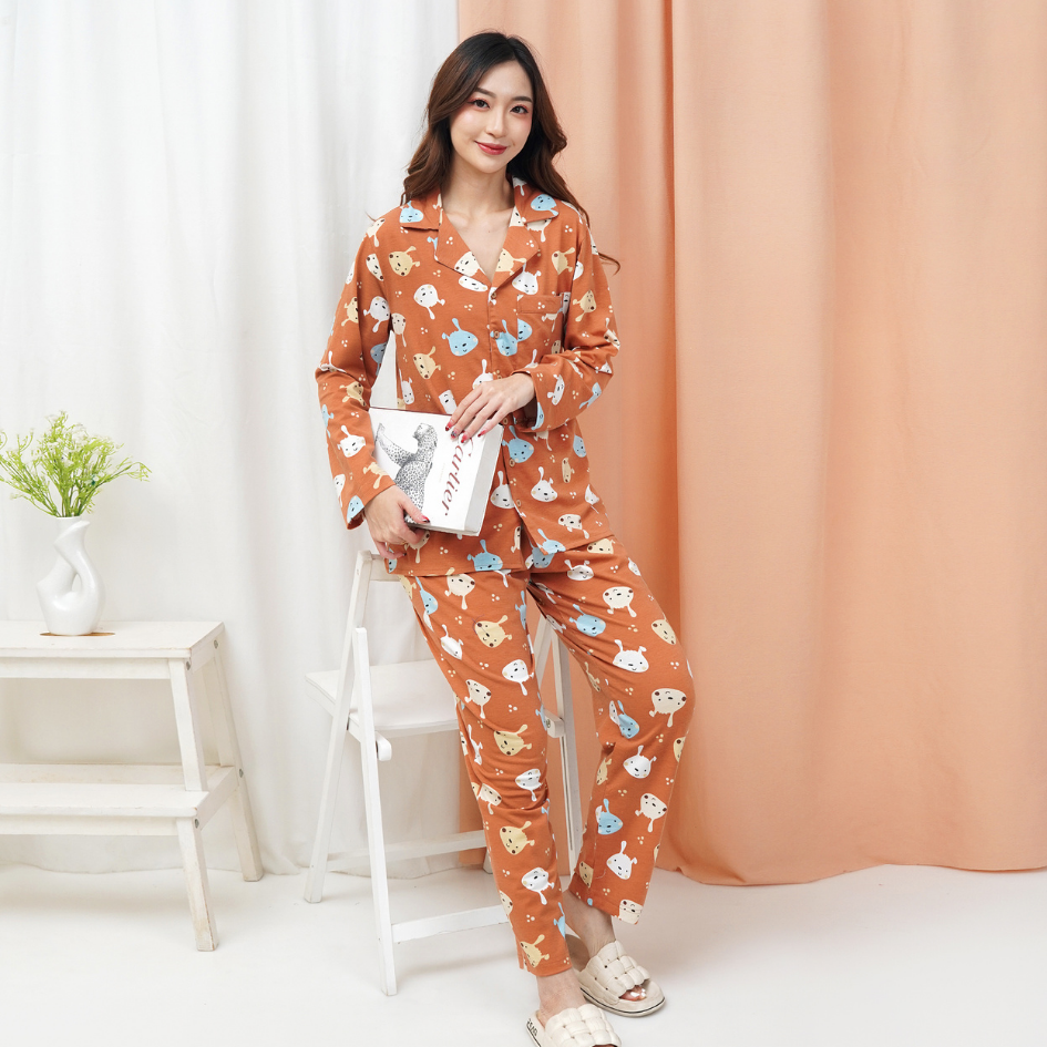 Brown Puppies - Lune Button Long - Piyama Tidur Dewasa