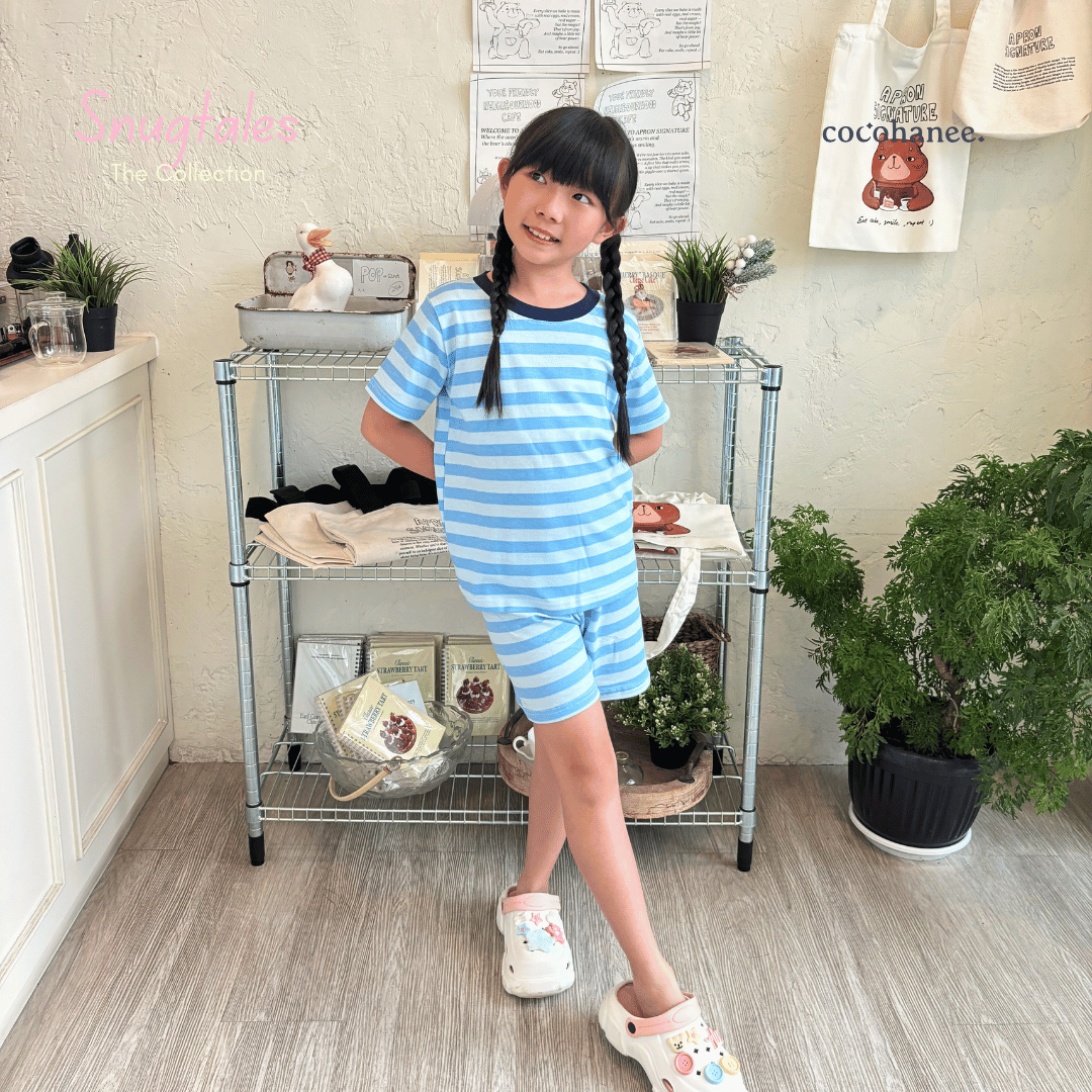 Stripe Cloud - Short Pajamas - Piyama Tidur Motif Salur Anak