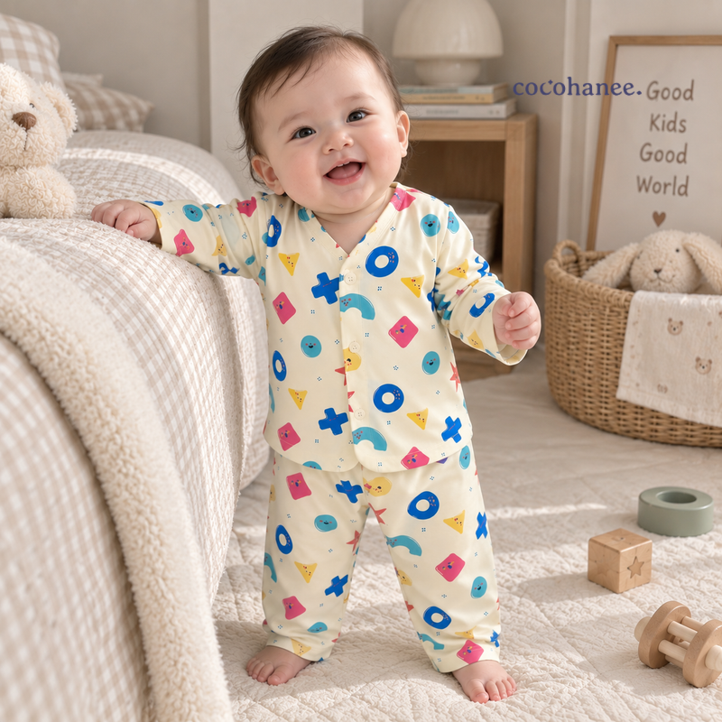 Cocohanee Wonderverse - Long Button Down Pajamas Little Geo