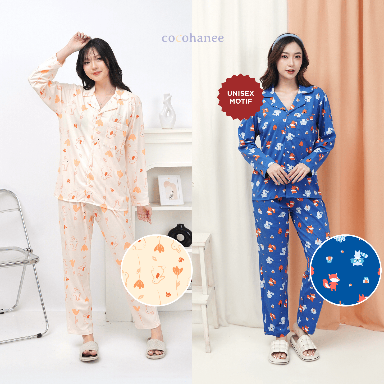Bundle of 2 - Lune Button Long - Piyama Tidur Dewasa Dengan Kancing