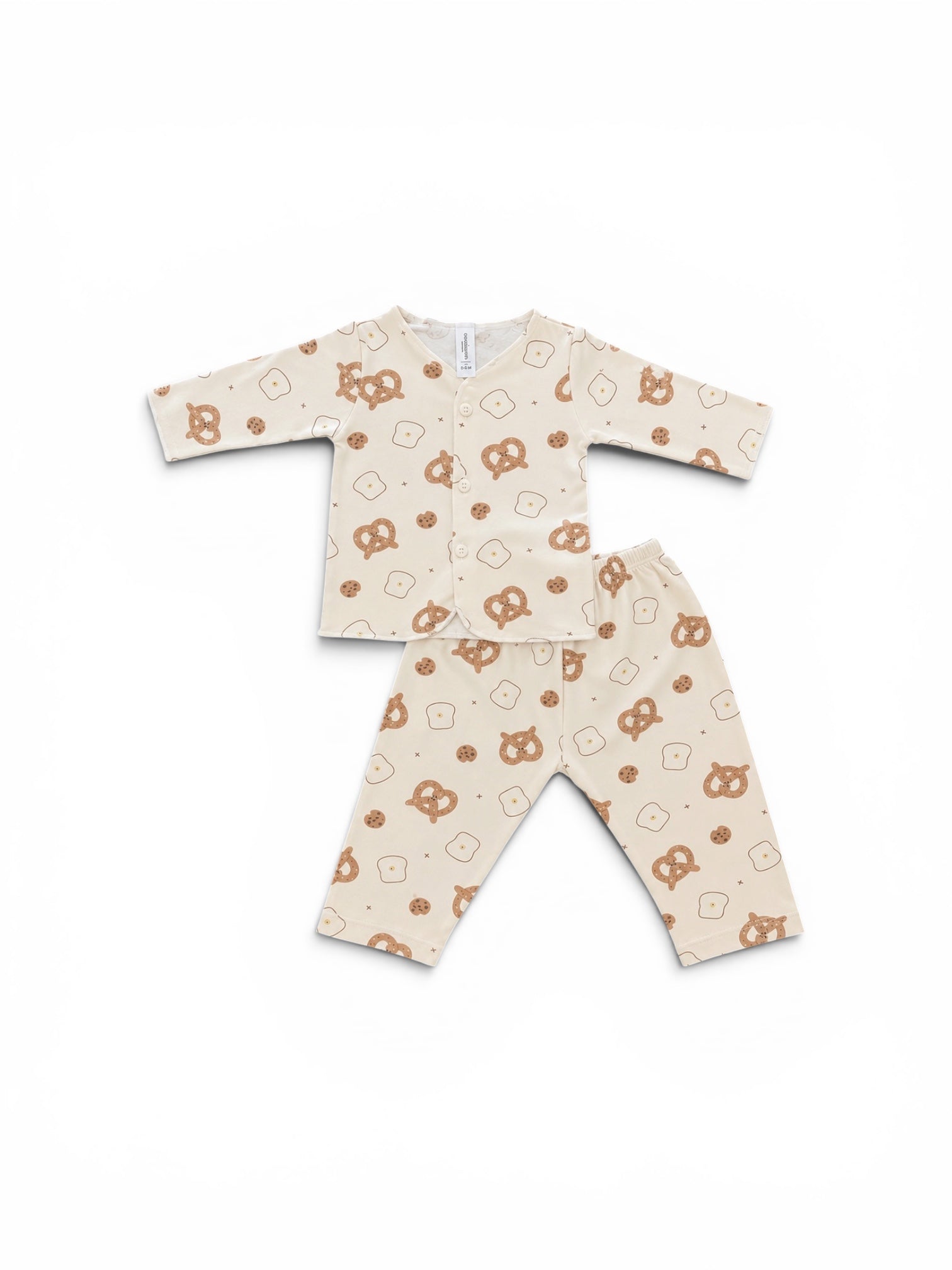 Pretzels - Baby Long Button Down Pajamas - Piyama Bayi Motif