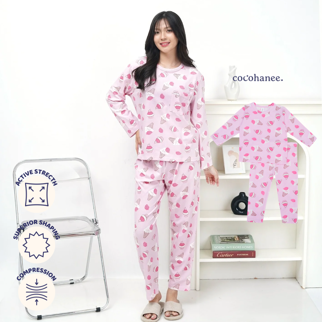 Creamy Strawberry - Lune Long - Piyama Tidur Dewasa