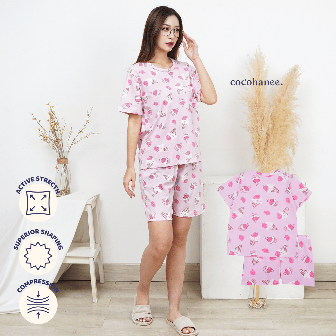 Creamy Strawberry - Lune Short - Piyama Tidur Dewasa