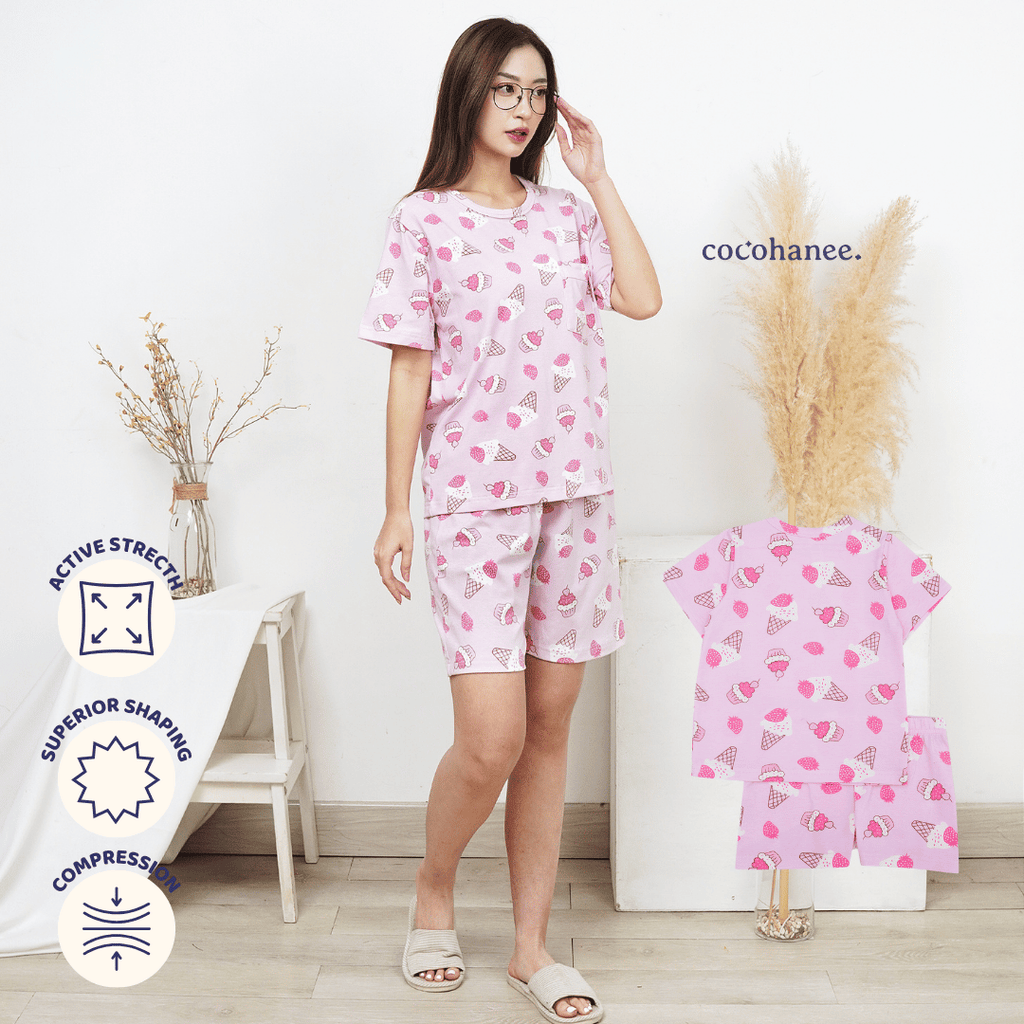 Creamy Strawberry - Lune Short - Piyama Tidur Dewasa