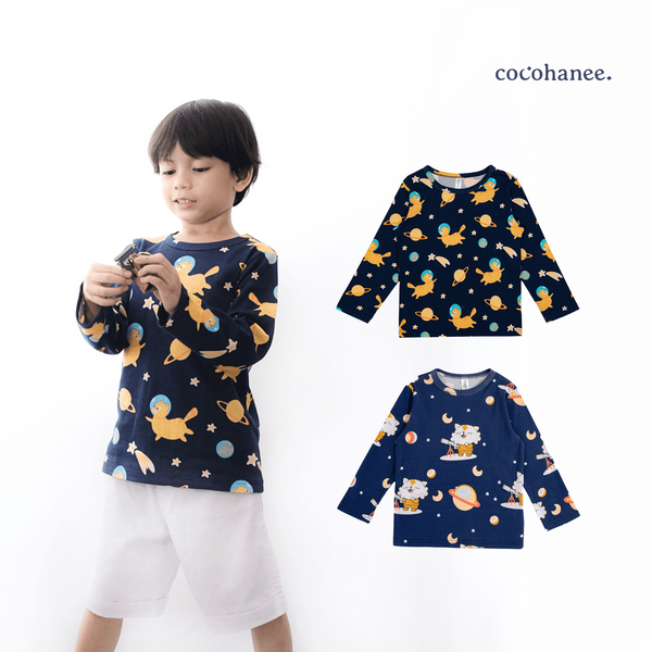 Cocohanee - Outer Space Long Top - Kaos Lengan Panjang Anak Motif