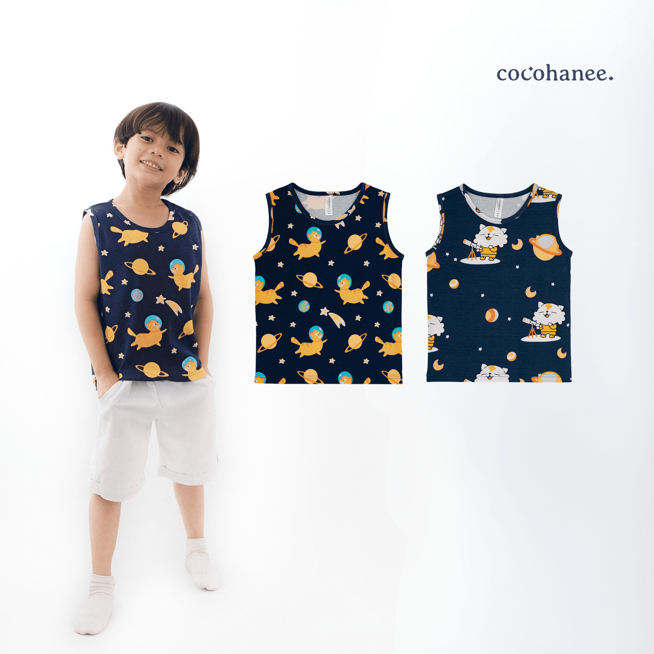 Cocohanee - Outer Space Sleeveless Top - Kaos Tanpa Lengan Anak Motif