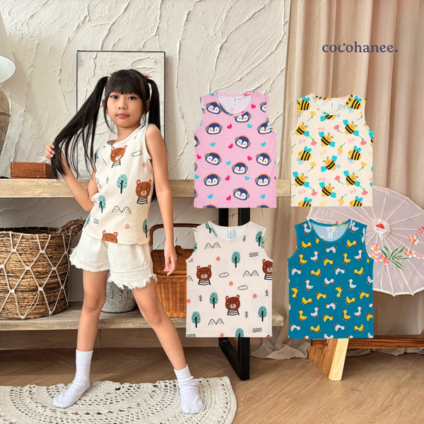 Cocohanee - Zoo Paradise Sleeveless Top - Kaos Tanpa Lengan Anak Motif