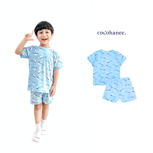 Cocohanee - Shark Wave Short Pajamas - Piyama Tidur Anak
