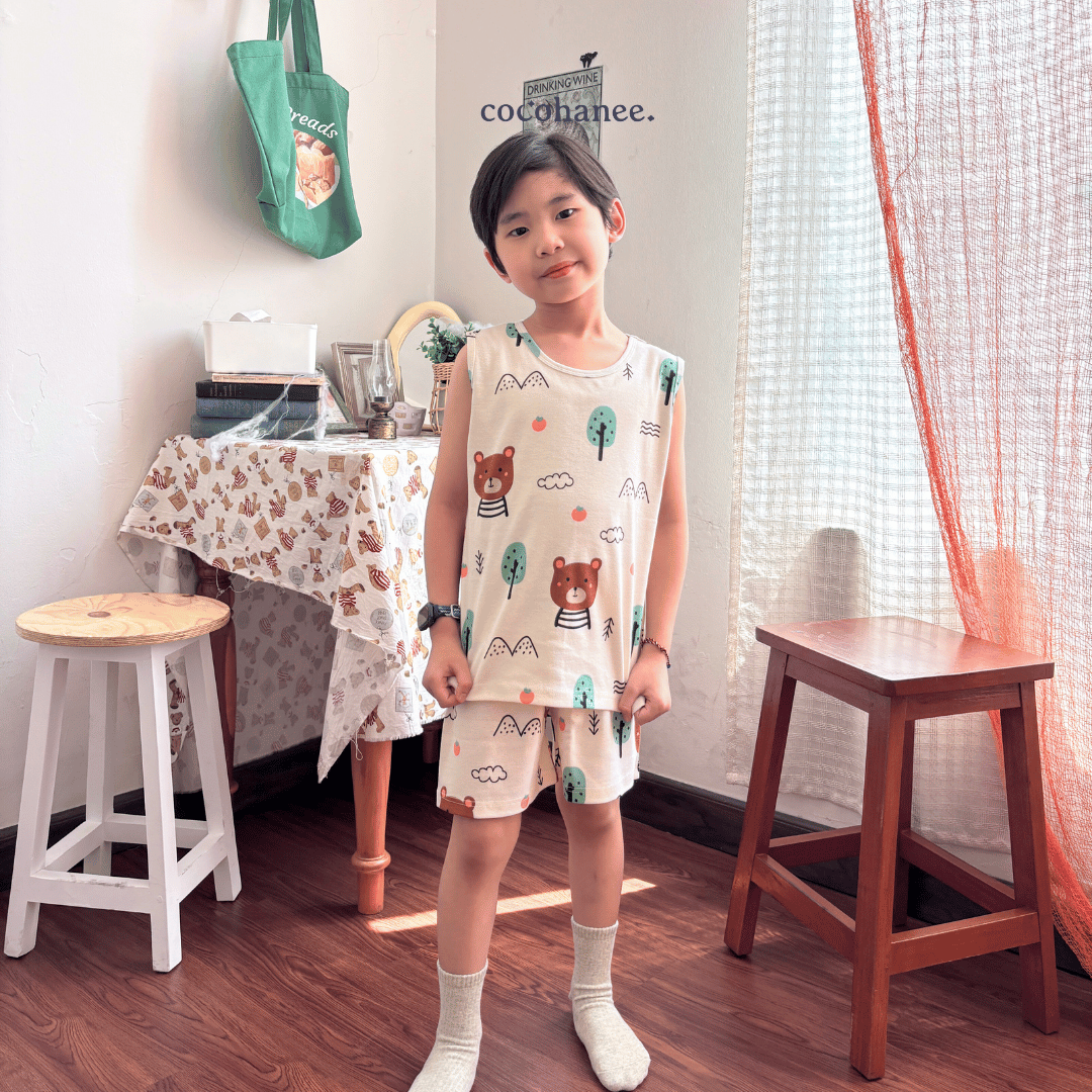 Bears - Sleeveless Pajamas - Setelan Anak Tanpa Lengan