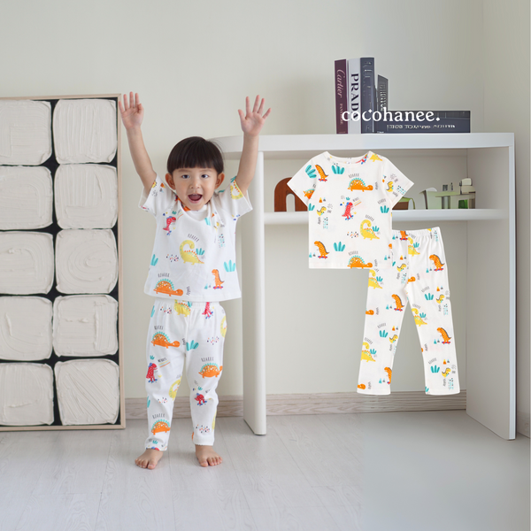 Cocohanee - Orange Dino Cozy Pajamas - Piyama Tidur Anak