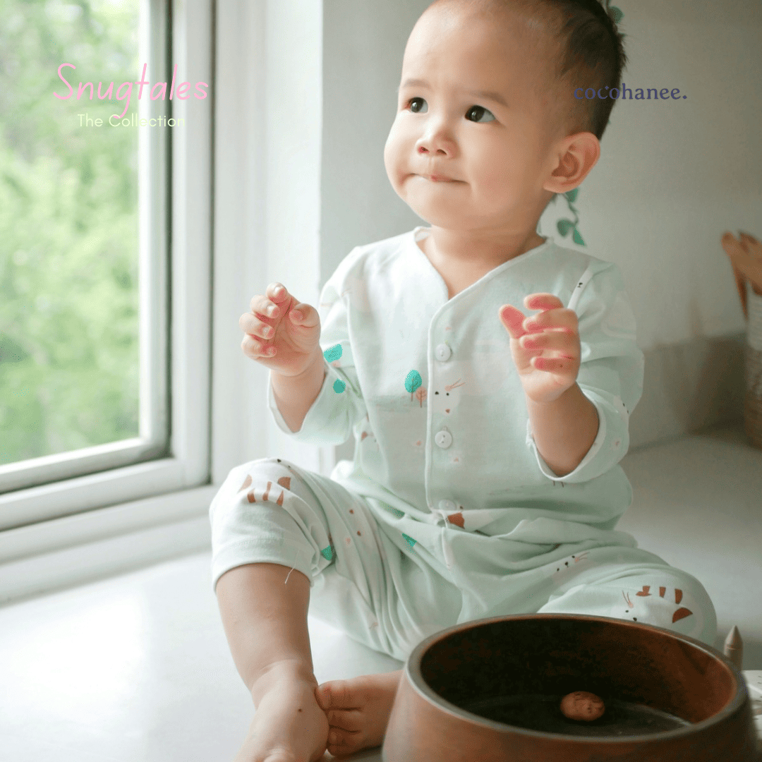 Cocohanee - Cats Playground - Baby Long Button Down Pajamas - Piyama Bayi dengan Kancing Depan