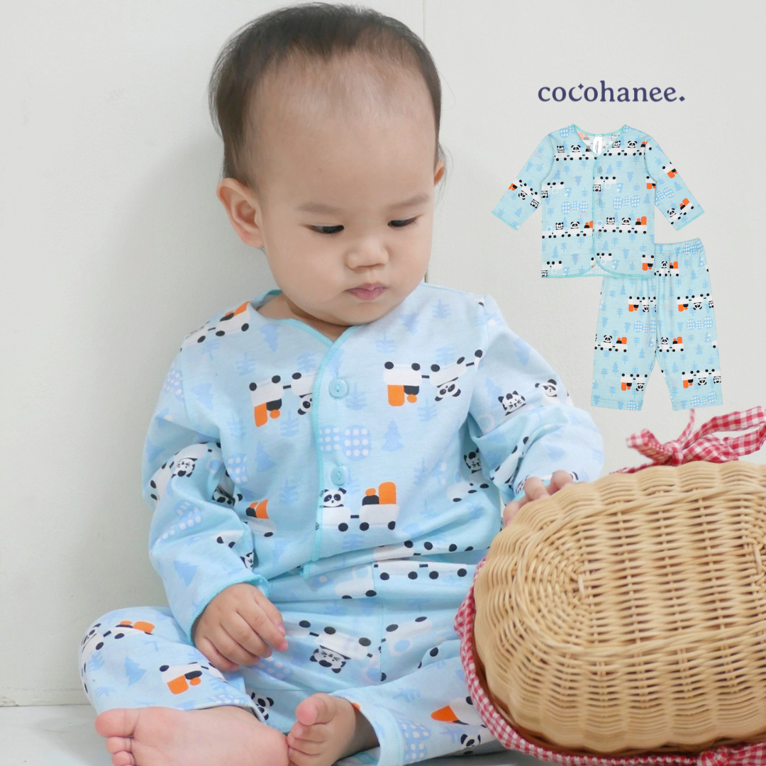 Cocohanee - Animal Train Baby Long Button Down Pajamas - Piyama Bayi dengan Kancing Depan
