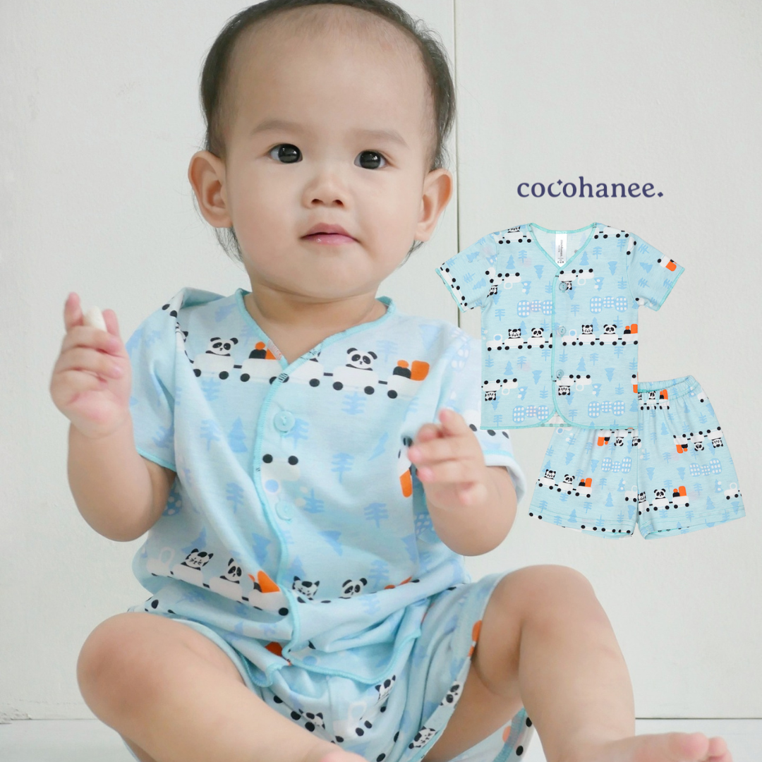 Cocohanee - Animal Train Baby Short Button Down Pajamas - Piyama Bayi dengan Kancing Depan