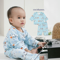 Cocohanee - Animal Train Baby Long Shoulder Button Pajamas - Piyama Bayi dengan Kancing di Bahu