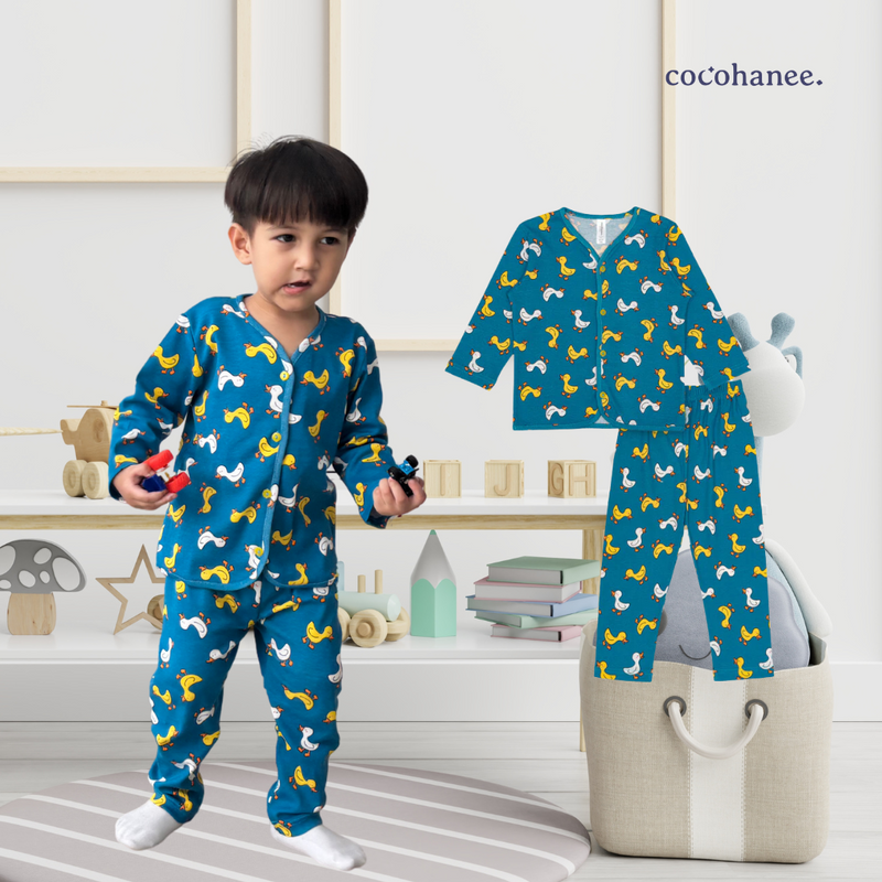 Cocohanee - Walky Ducky Button Down Long Pajamas - Piyama Bayi dan Anak dengan Kancing Depan