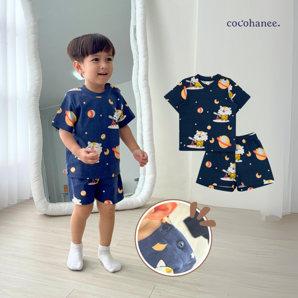 Cocohanee - Coco Moonlight Shoulder Button Short Pajamas - Piyama Bayi coco moonlight shoudan Anak dengan Kancing di Bahu