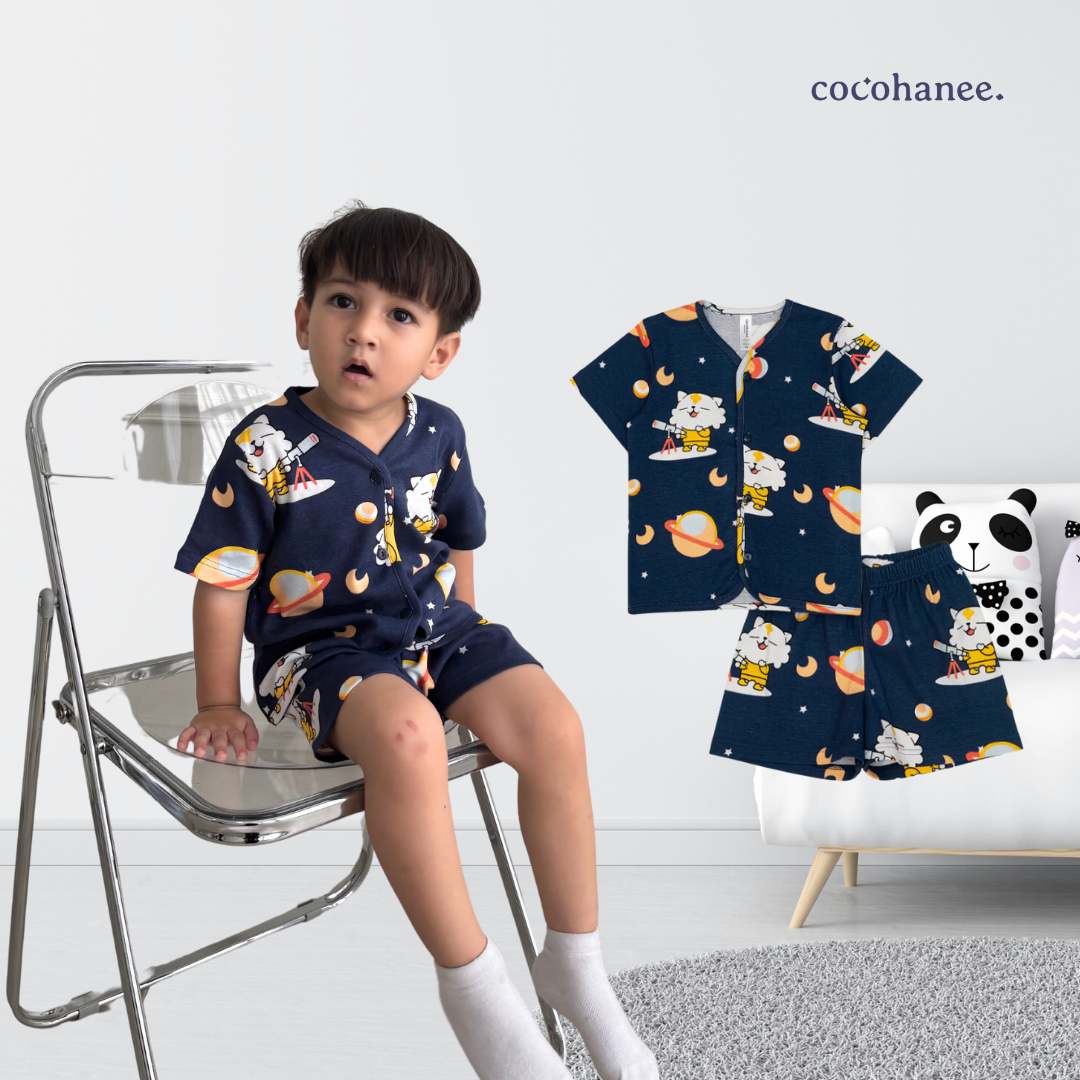 Cocohanee - Coco Moonlight Button Down Short Pajamas - Piyama Bayi dan Anak dengan Kancing Depan