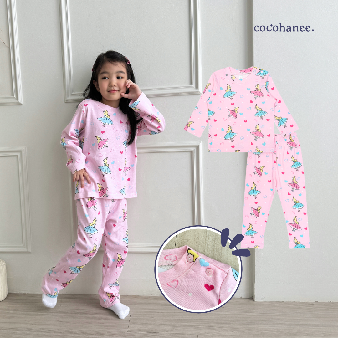 Cocohanee - Cinderelle Shoulder Button Long Pajamas - Piyama Bayi dan Anak dengan Kancing di Bahu