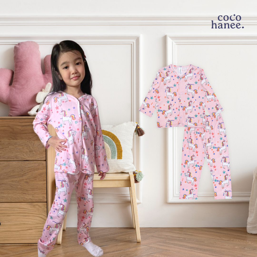 Cocohanee - Unicorn World Button Down Long Pajamas - Piyama Bayi dan Anak dengan Kancing Depan