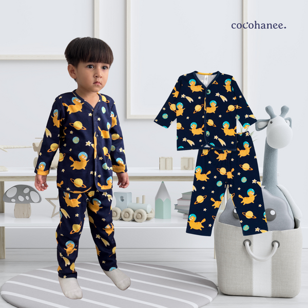 Cocohanee - Galaxy Cat Button Down Long Pajamas - Piyama Bayi dan Anak dengan Kancing Depan