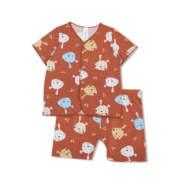 Cocohanee - Brown Puppies Baby Short Button Down Pajamas - Piyama Bayi dengan Kancing Depan