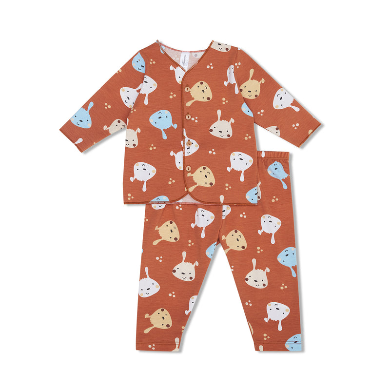 Cocohanee - Brown Puppies Baby Long Button Down Pajamas - Piyama Bayi dengan Kancing Depan