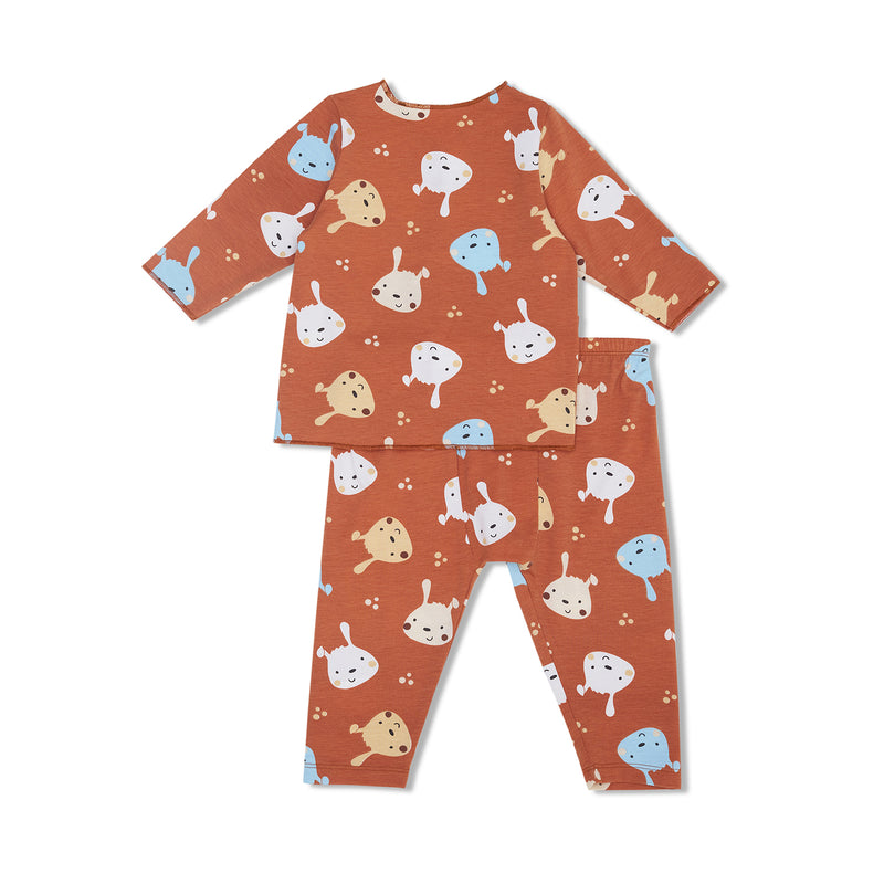 Cocohanee - Brown Puppies Baby Long Button Down Pajamas - Piyama Bayi dengan Kancing Depan