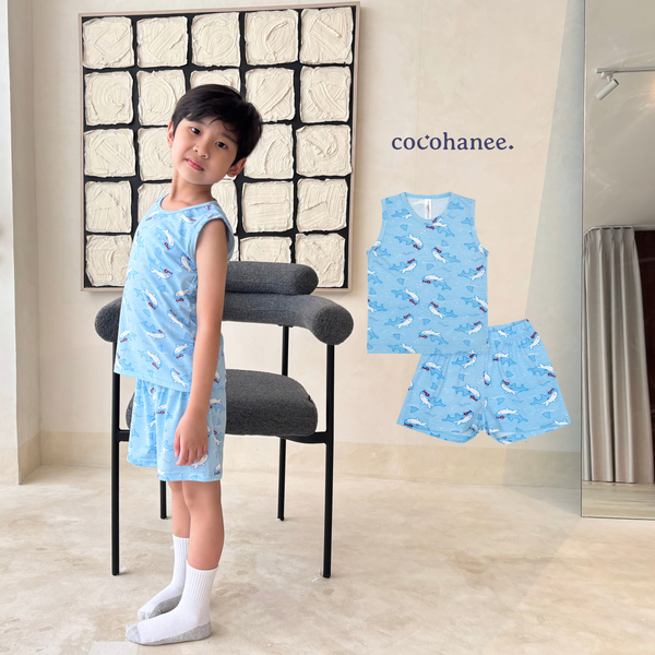 Cocohanee - Shark Wave Sleeveless Set - Setelan Anak Tanpa Lengan