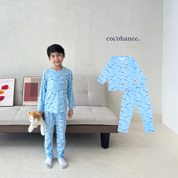 Cocohanee - Shark Wave Long Pajamas - Piyama Tidur Anak