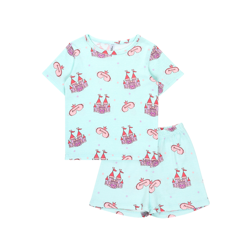 Cocohanee - Princess Castle in Mint Short Pajamas - Piyama Tidur Anak