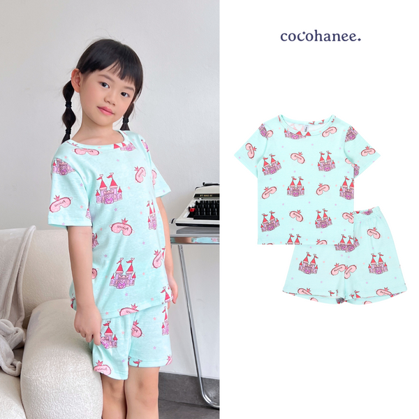 Cocohanee - Princess Castle in Mint Short Pajamas - Piyama Tidur Anak