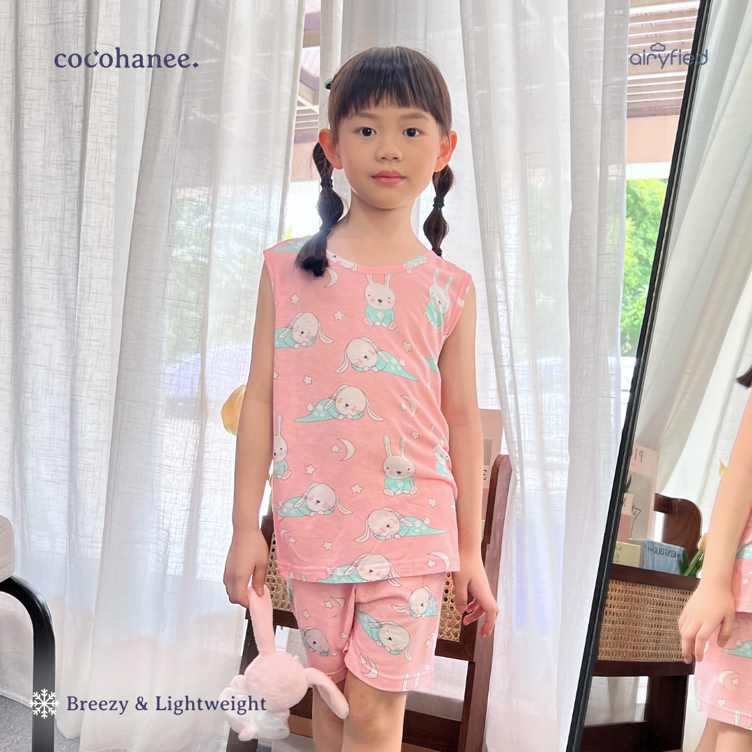 Cocohanee - Rabbit on Pajamas Sleeveless Set - Setelan Anak Tanpa Lengan
