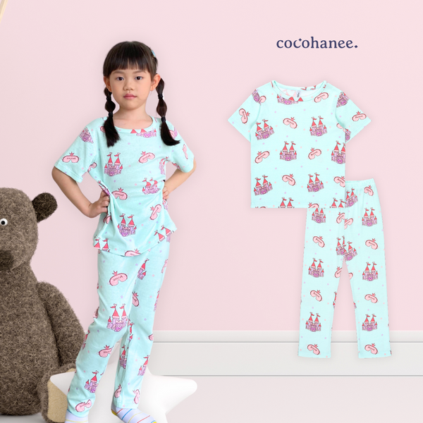 Cocohanee - Princess Castle in Mint Pajamas Set - Piyama Tidur Anak
