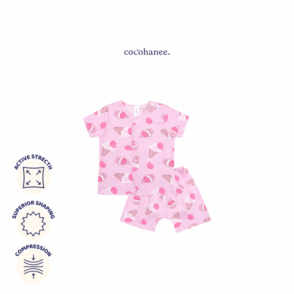 Cocohanee - Creamy Strawberry Baby Short Button Down Pajamas - Piyama Bayi dengan Kancing Depan