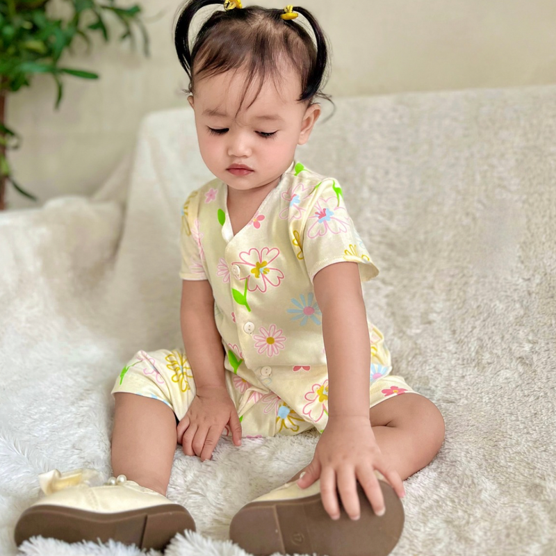 Blooming Flowers - Baby Short Button Down Pajamas - Piyama Bayi dengan Kancing Depan