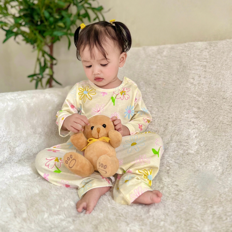 Blooming Flowers - Baby Long Shoulder Button Pajamas - Piyama Bayi dengan Kancing di Bahu