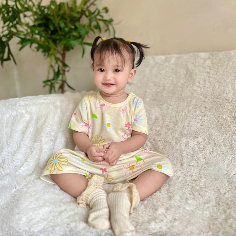 Blooming Flowers - Baby Short Shoulder Button Down Pajamas - Piyama Bayi dengan Kancing di Bahu