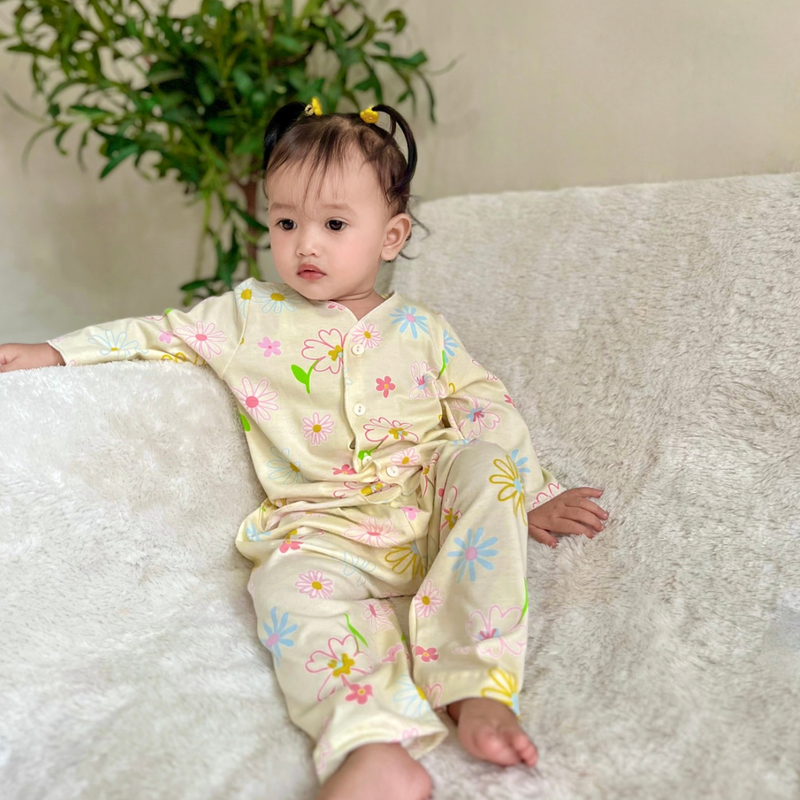 Blooming Flowers - Baby Long Button Down Pajamas - Piyama Bayi dengan Kancing Depan