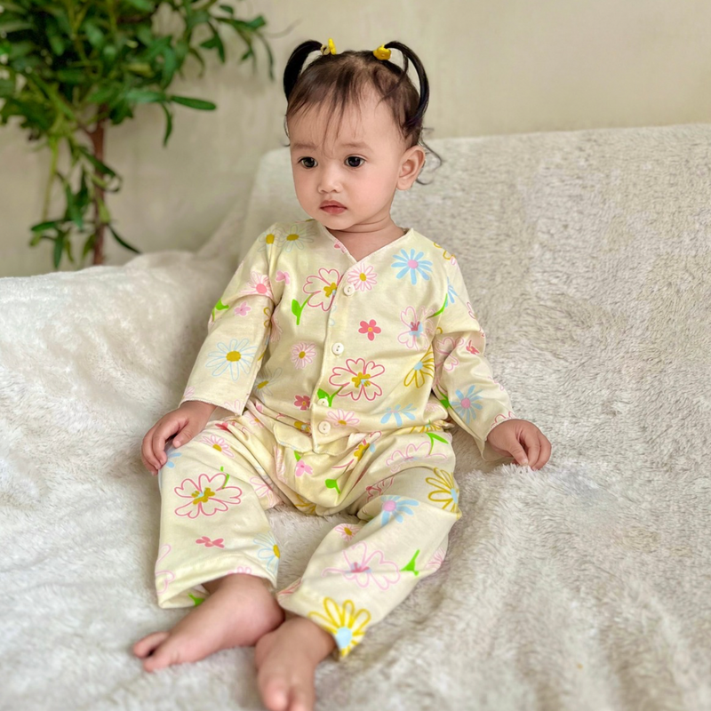 Blooming Flowers - Baby Long Button Down Pajamas - Piyama Bayi dengan Kancing Depan